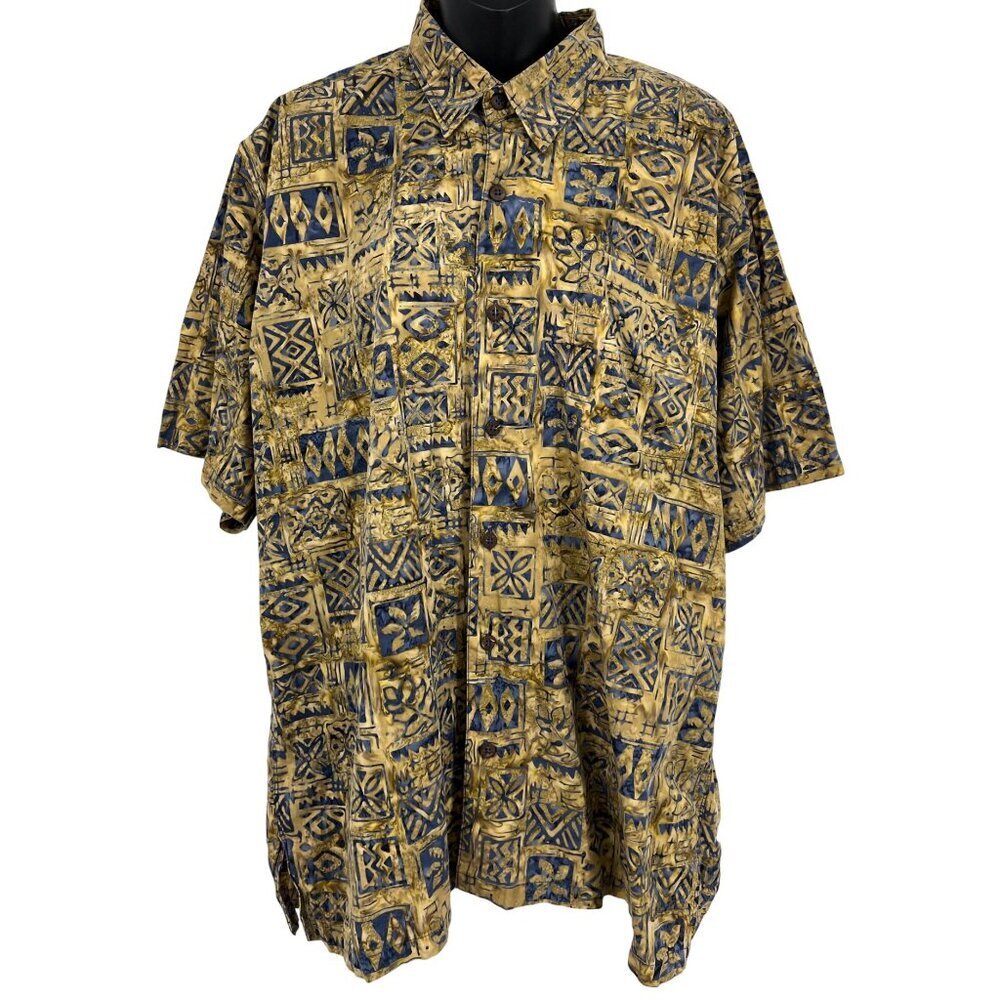 Pete Huntington XL Extra Large Brown Aloha Tribal Hawaiian Short Sleeve Shirt